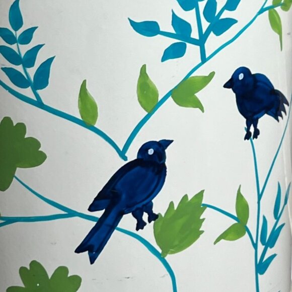 Vtg Enameled Steel Watering Can Bluebird Garden Handpainted Double-Sided India - Picture 2 of 16